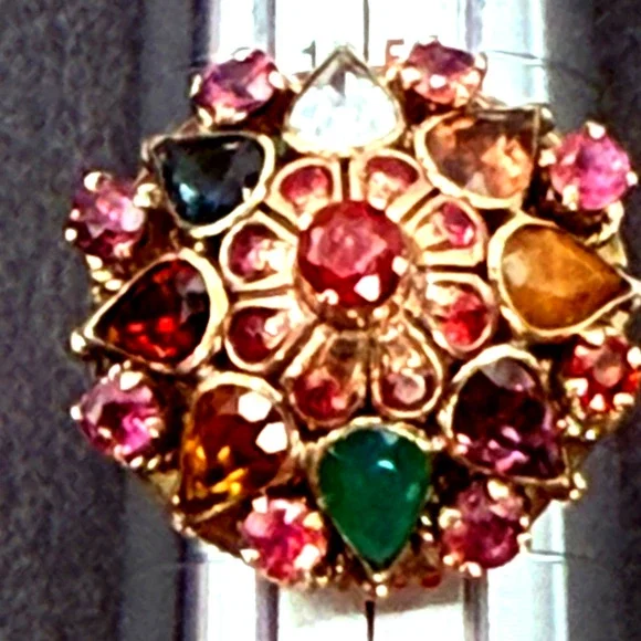 Vintage 10K Yellow Gold Ruby and Multi Gemstone Princess/Harem Ring Sz 8-1/4